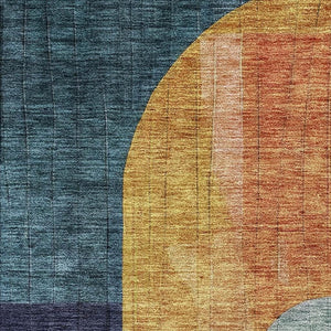 HomeRoots 5' X 8' Abstract Geometric Washable Area Rug in Green, Blue & Pink with UV Protection for Every Room 685254