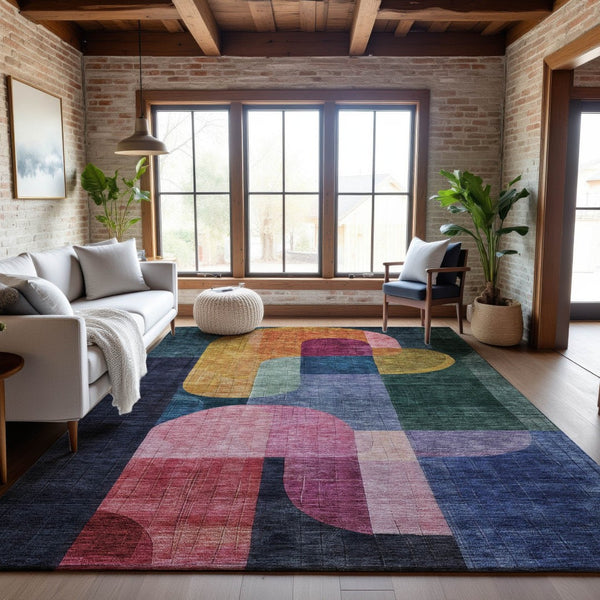 HomeRoots 8' X 10' Vibrant Abstract Geometric Washable Area Rug – UV Protected, Stain Resistant, Durable Design 685256