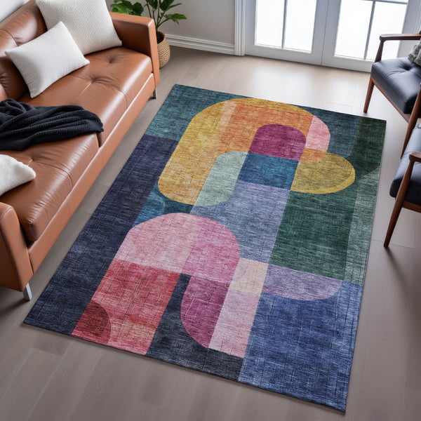 HomeRoots 8' X 10' Vibrant Abstract Geometric Washable Area Rug – UV Protected, Stain Resistant, Durable Design 685256