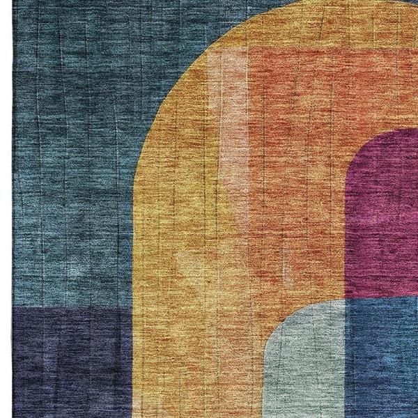 HomeRoots 8' X 10' Vibrant Abstract Geometric Washable Area Rug – UV Protected, Stain Resistant, Durable Design 685256