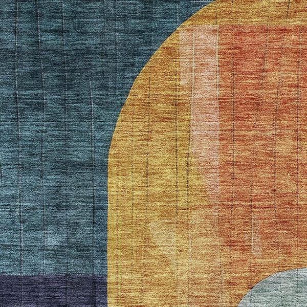 HomeRoots 9' X 12' Washable Abstract Geometric Area Rug in Green, Blue & Pink - Durable, UV-Protected Design! 685257