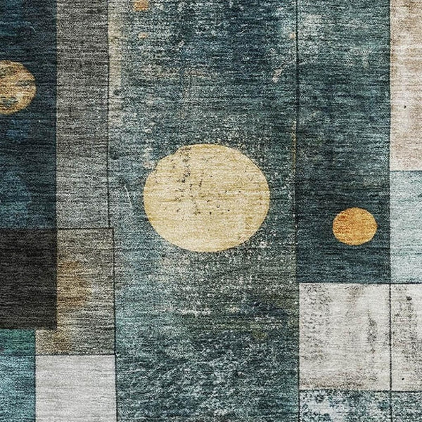 HomeRoots 5' X 8' Teal Brown Ivory Geometric Area Rug - Washable, UV-Protected, Stylish & Durable Floor Covering 685260