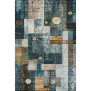 HomeRoots 8' X 10' Geometric Teal, Brown & Ivory Washable Area Rug - UV Protected, Durable & Stylish Design 685262