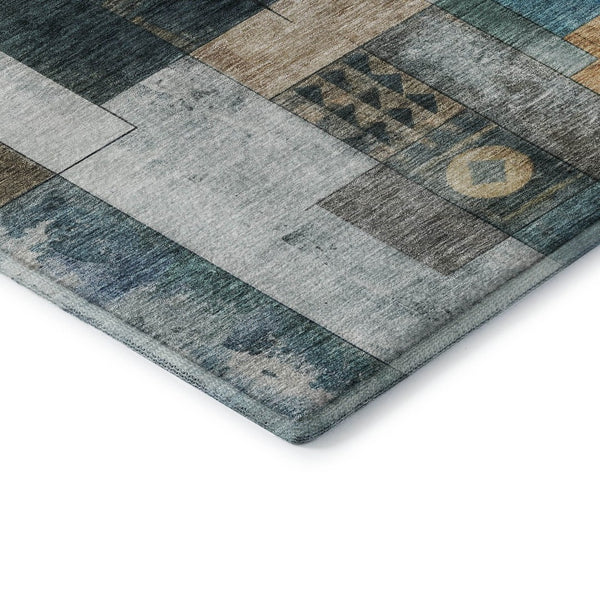 HomeRoots 9' X 12' Teal Brown Ivory Geometric Area Rug - Washable, UV-Protected, Durable for High-Traffic Spaces 685263