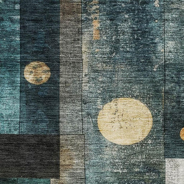 HomeRoots 9' X 12' Teal Brown Ivory Geometric Area Rug - Washable, UV-Protected, Durable for High-Traffic Spaces 685263