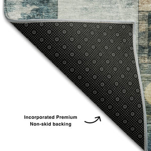 HomeRoots 10' X 14' Teal, Brown & Ivory Geometric Area Rug - Washable, UV Protected, Durable for Busy Homes! 685264
