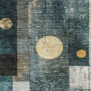 HomeRoots 10' X 14' Teal, Brown & Ivory Geometric Area Rug - Washable, UV Protected, Durable for Busy Homes! 685264