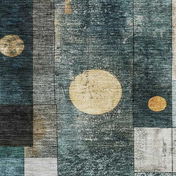 HomeRoots 10' X 14' Teal, Brown & Ivory Geometric Area Rug - Washable, UV Protected, Durable for Busy Homes! 685264