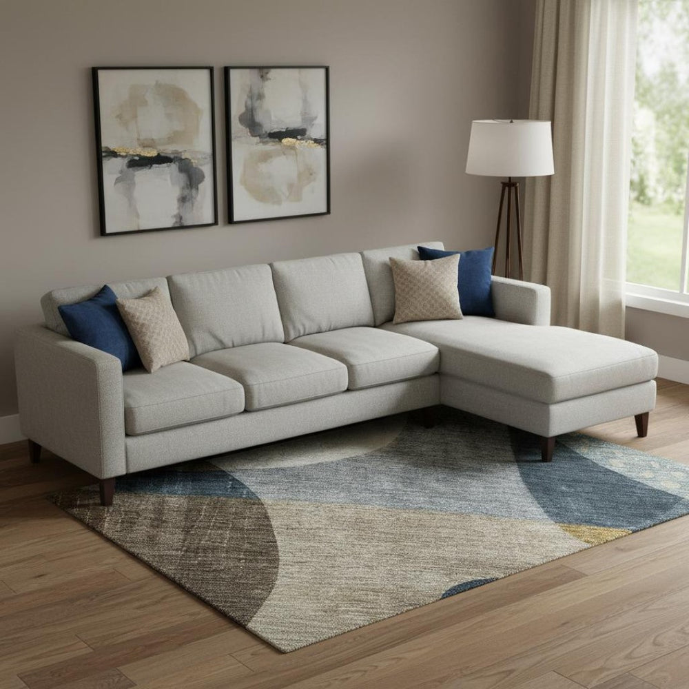 HomeRoots 9' X 12' Washable Blue Gold Beige Abstract Geometric Area Rug with UV Protection for Modern Spaces 685269