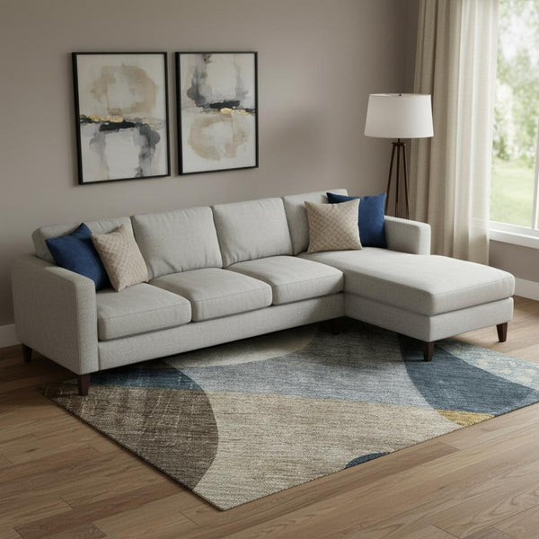 HomeRoots 9' X 12' Washable Blue Gold Beige Abstract Geometric Area Rug with UV Protection for Modern Spaces 685269