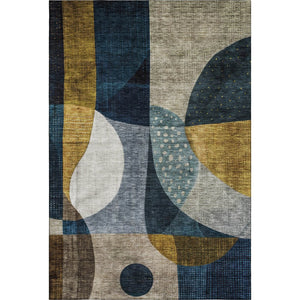 HomeRoots 9' X 12' Washable Blue Gold Beige Abstract Geometric Area Rug with UV Protection for Modern Spaces 685269