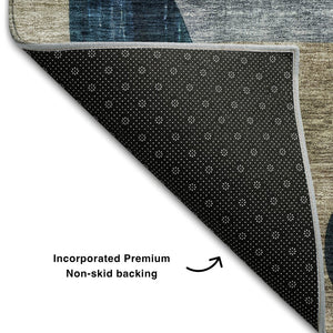 HomeRoots 9' X 12' Washable Blue Gold Beige Abstract Geometric Area Rug with UV Protection for Modern Spaces 685269