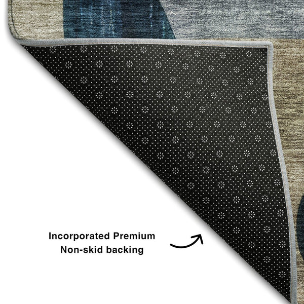 HomeRoots 9' X 12' Washable Blue Gold Beige Abstract Geometric Area Rug with UV Protection for Modern Spaces 685269