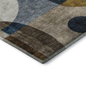 HomeRoots 9' X 12' Washable Blue Gold Beige Abstract Geometric Area Rug with UV Protection for Modern Spaces 685269
