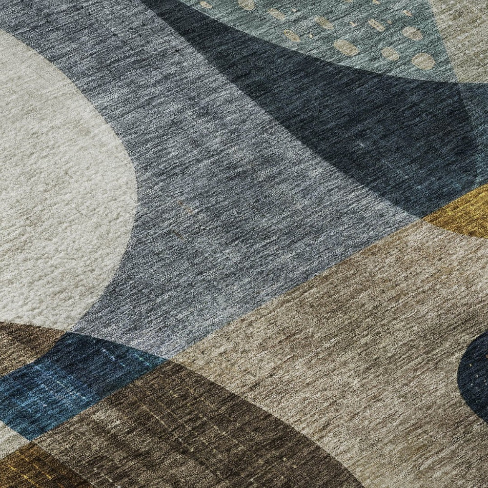 HomeRoots 9' X 12' Washable Blue Gold Beige Abstract Geometric Area Rug with UV Protection for Modern Spaces 685269