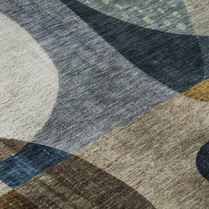 HomeRoots 9' X 12' Washable Blue Gold Beige Abstract Geometric Area Rug with UV Protection for Modern Spaces 685269