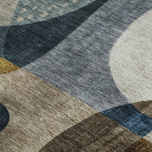HomeRoots 9' X 12' Washable Blue Gold Beige Abstract Geometric Area Rug with UV Protection for Modern Spaces 685269