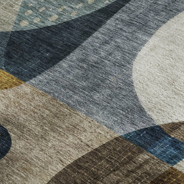 HomeRoots 9' X 12' Washable Blue Gold Beige Abstract Geometric Area Rug with UV Protection for Modern Spaces 685269