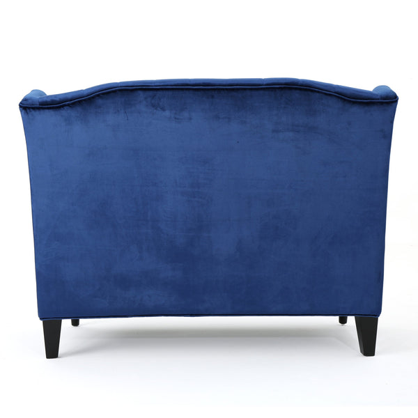 English Elm Christopher Knight Home® - LOVESEAT wingback velvet button-tufted diamond stitch loveseat with plush comfort and durable sheen Navy Blue 61186.00NVLTNBL