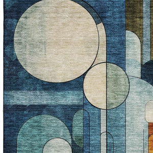 HomeRoots 5' X 8' Geometric Area Rug in Blue, Copper & Ivory – Washable, UV-Protected, Stylish & Durable Decor 685272