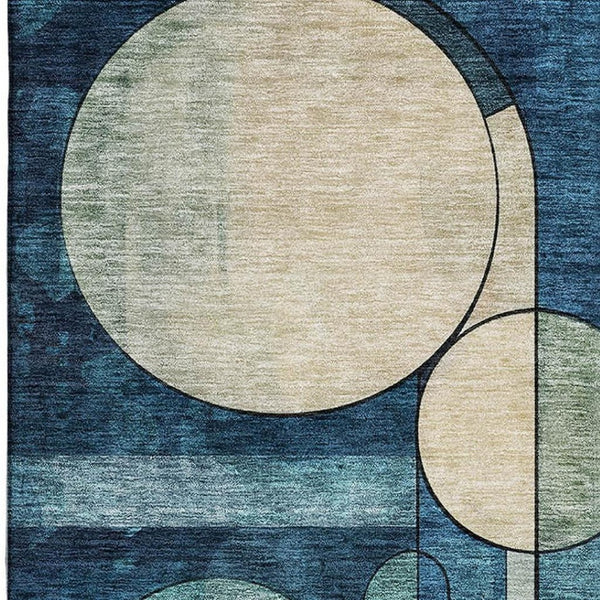 HomeRoots 8' X 10' Blue Copper Ivory Geometric Area Rug – Washable, UV Protected, Ideal for Family Spaces 685274