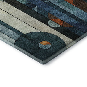 HomeRoots 9' X 12' Blue Copper Ivory Geometric Area Rug – Stylish, Washable, UV-Protected for Modern Homes 685275