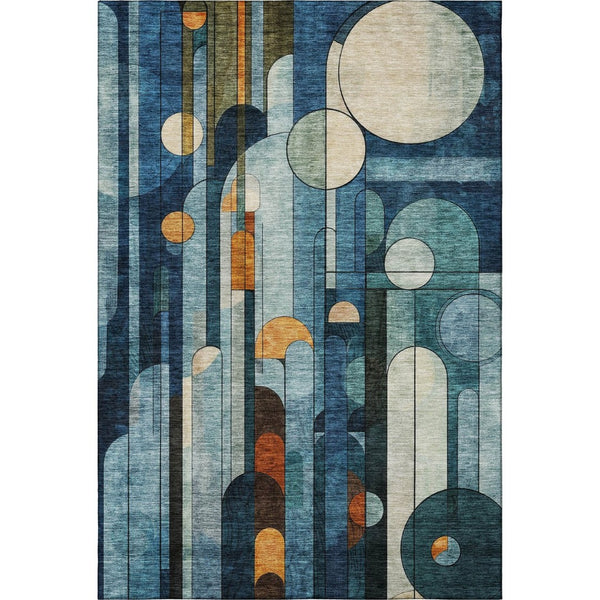 HomeRoots 9' X 12' Blue Copper Ivory Geometric Area Rug – Stylish, Washable, UV-Protected for Modern Homes 685275