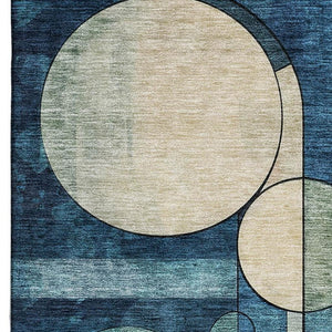 HomeRoots 10' Blue Copper Ivory Geometric Washable Area Rug - Durable, UV Protected, Perfect for High-Traffic Spaces! 685276