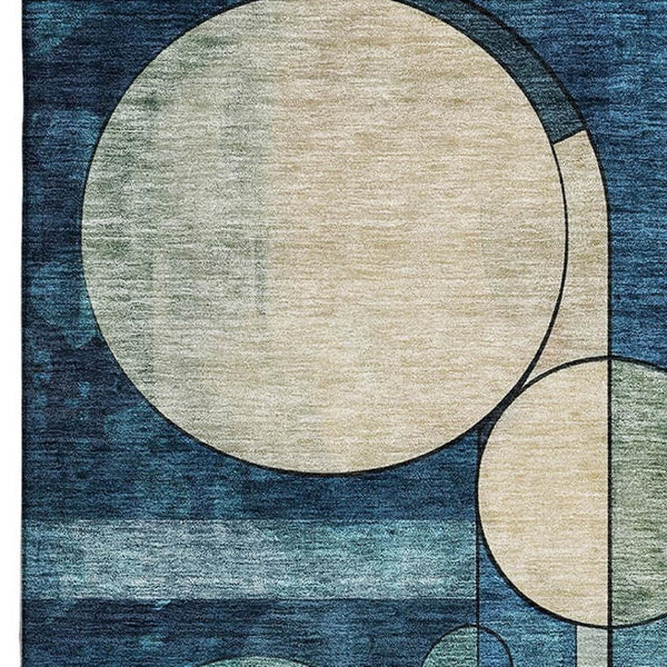 HomeRoots 10' Blue Copper Ivory Geometric Washable Area Rug - Durable, UV Protected, Perfect for High-Traffic Spaces! 685276