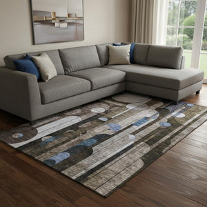 HomeRoots 8' X 10' Contemporary Geometric Washable Area Rug - Durable, UV-Protected, Easy Care for Homes 685280