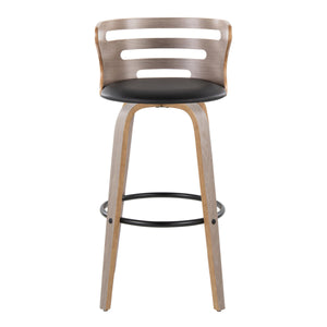 English Elm Cosini 30" Mid-Century Modern Barstools Set Of 2 - Stylish Swivel Design In Light Grey Wood & Black Faux Leather B202S00511