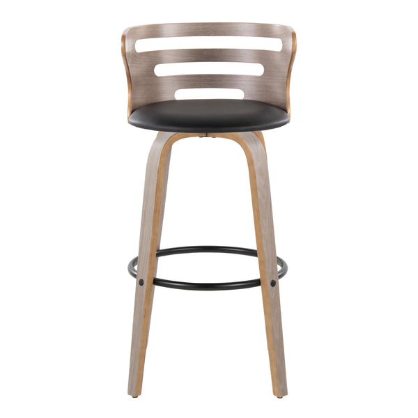 English Elm Cosini 30" Mid-Century Modern Barstools Set Of 2 - Stylish Swivel Design In Light Grey Wood & Black Faux Leather B202S00511