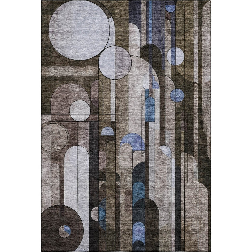 HomeRoots 9' X 12' Stylish Brown Blue Beige Geometric Washable Area Rug with UV Protection for Busy Homes 685281