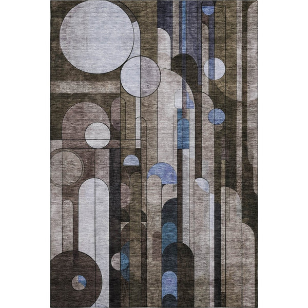 HomeRoots 9' X 12' Stylish Brown Blue Beige Geometric Washable Area Rug with UV Protection for Busy Homes 685281