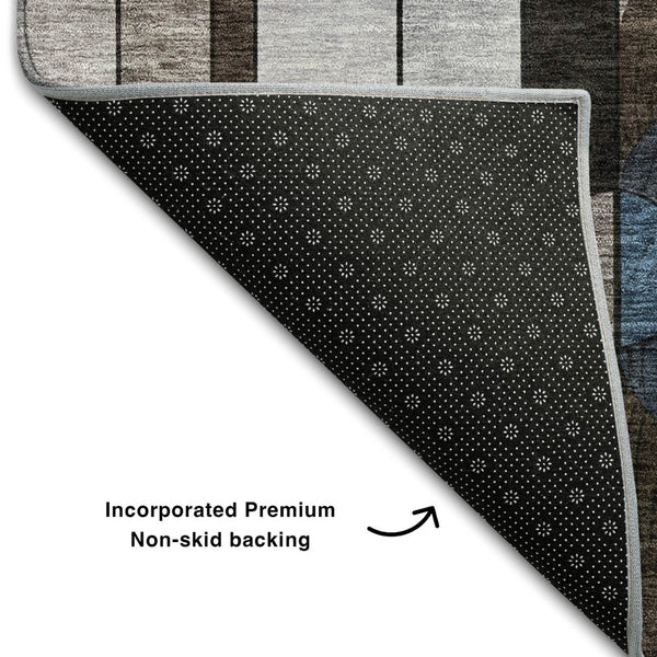 HomeRoots 9' X 12' Stylish Brown Blue Beige Geometric Washable Area Rug with UV Protection for Busy Homes 685281