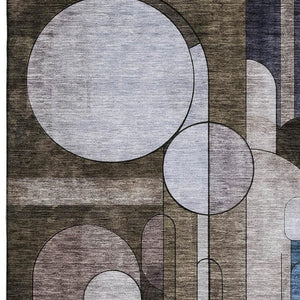 HomeRoots 9' X 12' Stylish Brown Blue Beige Geometric Washable Area Rug with UV Protection for Busy Homes 685281