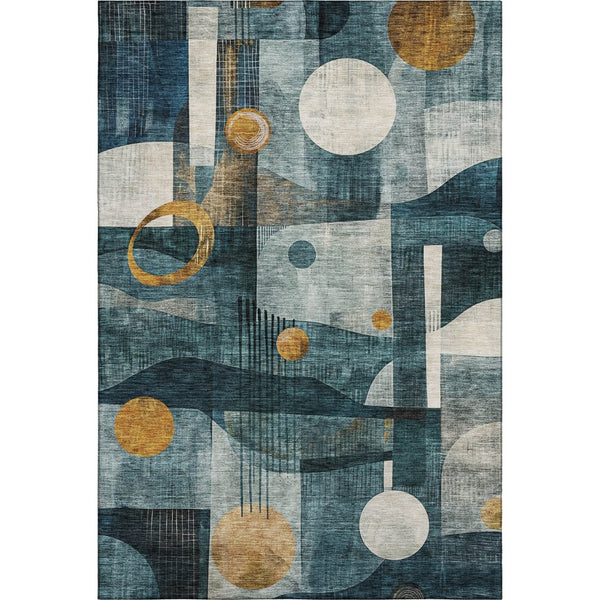HomeRoots 5' X 8' Teal Copper Beige Modern Abstract Washable Area Rug with UV Protection for Cozy Spaces 685284