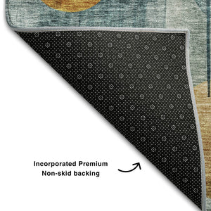 HomeRoots 5' X 8' Teal Copper Beige Modern Abstract Washable Area Rug with UV Protection for Cozy Spaces 685284