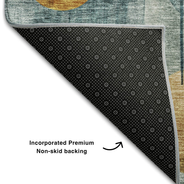 HomeRoots 5' X 8' Teal Copper Beige Modern Abstract Washable Area Rug with UV Protection for Cozy Spaces 685284