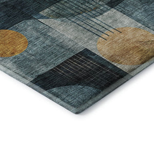 HomeRoots 5' X 8' Teal Copper Beige Modern Abstract Washable Area Rug with UV Protection for Cozy Spaces 685284