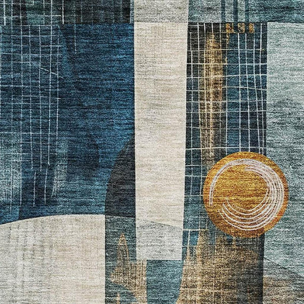 HomeRoots 5' X 8' Teal Copper Beige Modern Abstract Washable Area Rug with UV Protection for Cozy Spaces 685284