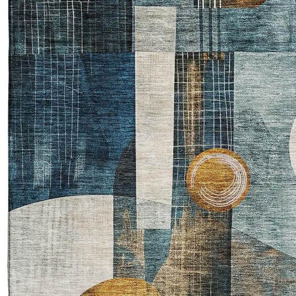 HomeRoots 5' X 8' Teal Copper Beige Modern Abstract Washable Area Rug with UV Protection for Cozy Spaces 685284