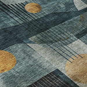HomeRoots 8' Teal Copper Beige Abstract Round Rug – Washable, UV Protected, Stain Resistant for Modern Homes 685285