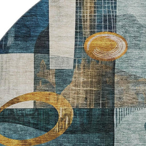 HomeRoots 8' Teal Copper Beige Abstract Round Rug – Washable, UV Protected, Stain Resistant for Modern Homes 685285