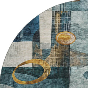 HomeRoots 8' Teal Copper Beige Abstract Round Rug – Washable, UV Protected, Stain Resistant for Modern Homes 685285