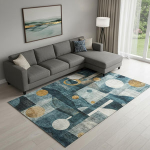 HomeRoots 9' X 12' Teal Copper Beige Washable Area Rug - Stain Resistant, UV Protected, Stylish & Durable! 685287