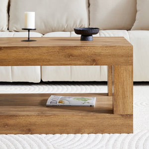 English Elm Modern Two Tier Rectangular Coffee Table with Open Shelf for Living Room Storage W3875P389550