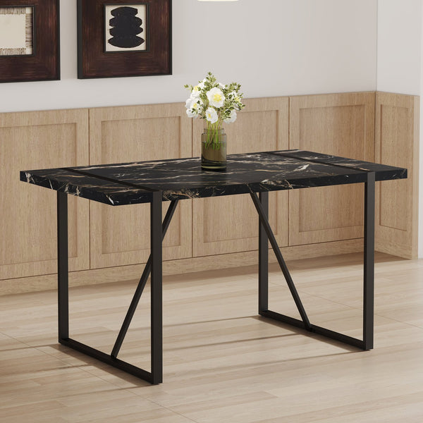 English Elm Industrial rectangular MDF dining table for 4-6, 1.5" thick top, black metal legs, modern sturdy design W1151P185154