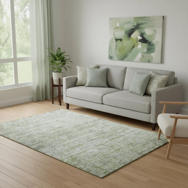 HomeRoots 5' X 8' Stylish Artichoke Green & Gray Striped Washable Area Rug with UV Protection for Homes 685357