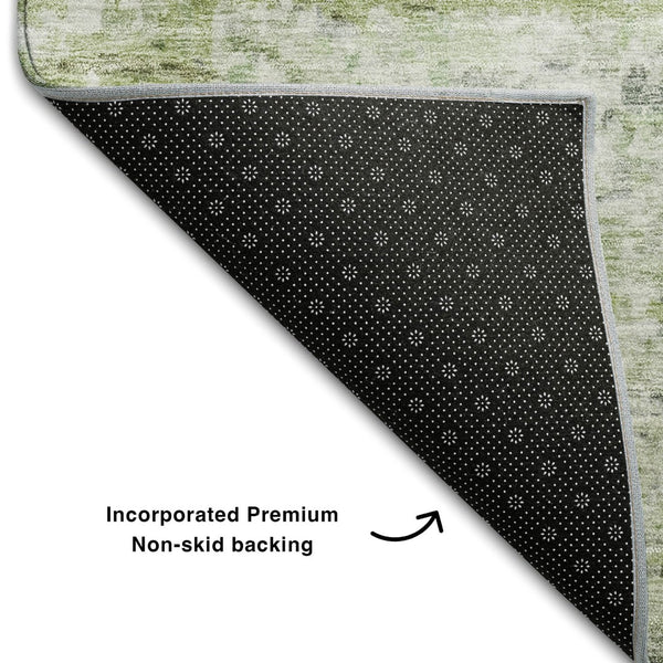 HomeRoots 5' X 8' Stylish Artichoke Green & Gray Striped Washable Area Rug with UV Protection for Homes 685357